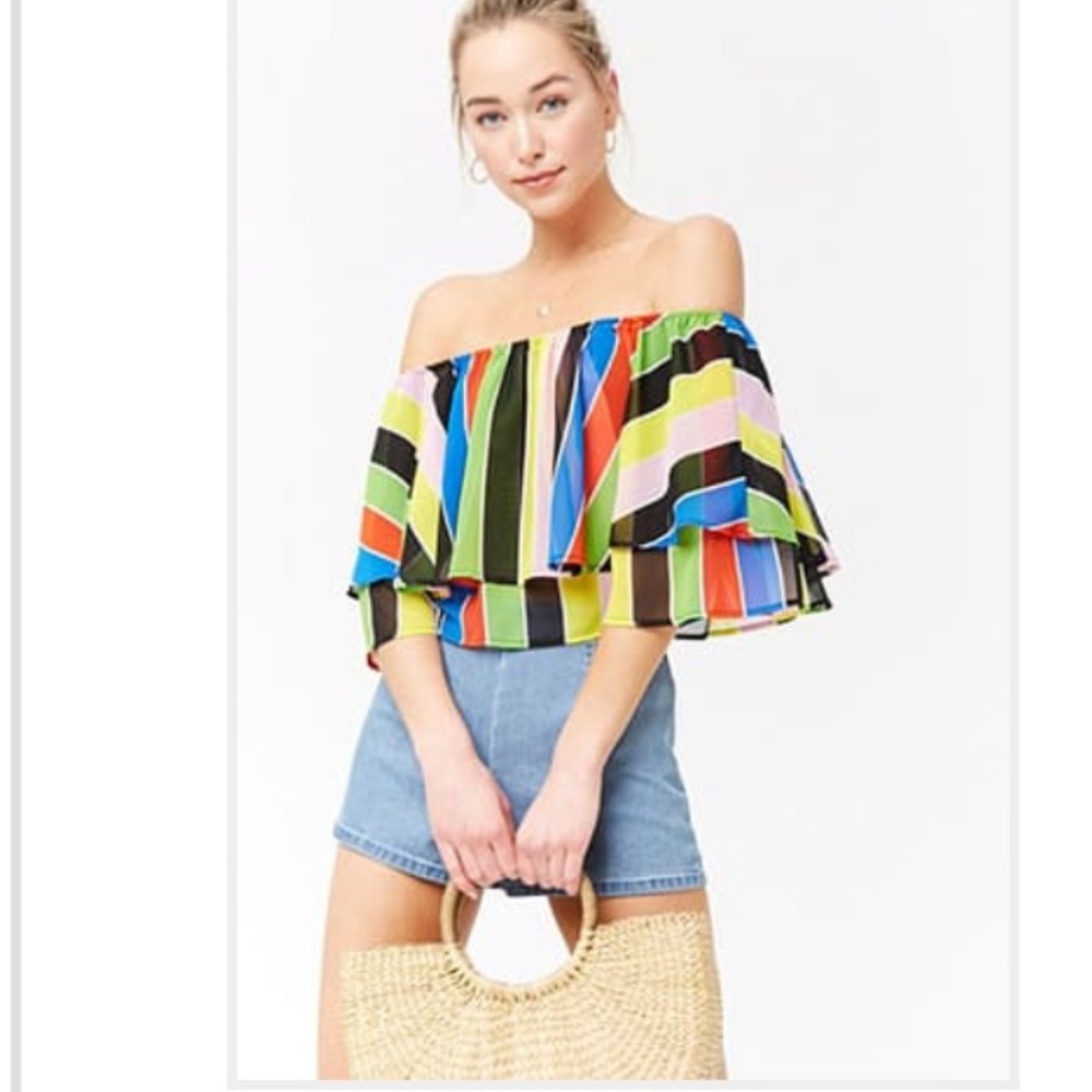 🌈🌈🌈 Forever 21 Striped Off the Shoulder Top